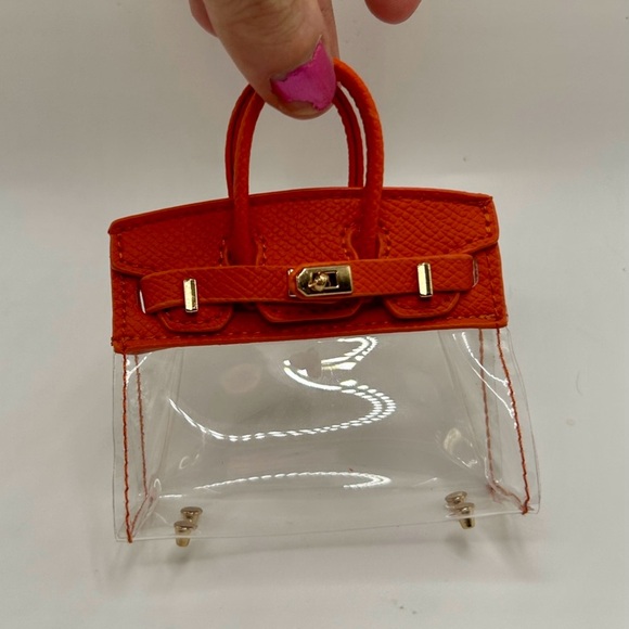 NEW Mini Purse Bag Charm Keychain Micro Pouch Compact Wallet Orange Transparent - Picture 4 of 10